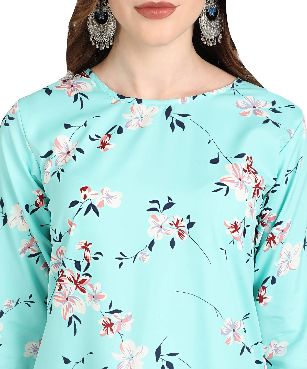Vamika Sky Blue French Crepe Printed Party Wear/Casual Wear Kurti - Distacart