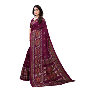 Vamika Printed Jute Silk Purple Saree