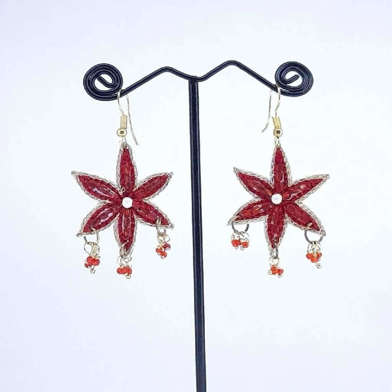 Hand Crafted Earrings Red Star Crystal