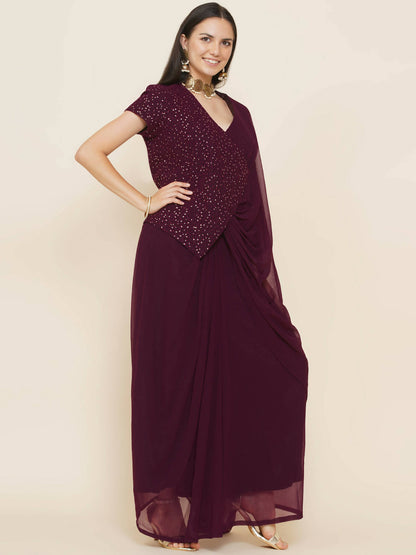 Women Republic Bronze Georgette Jacket With Skirt - Distacart