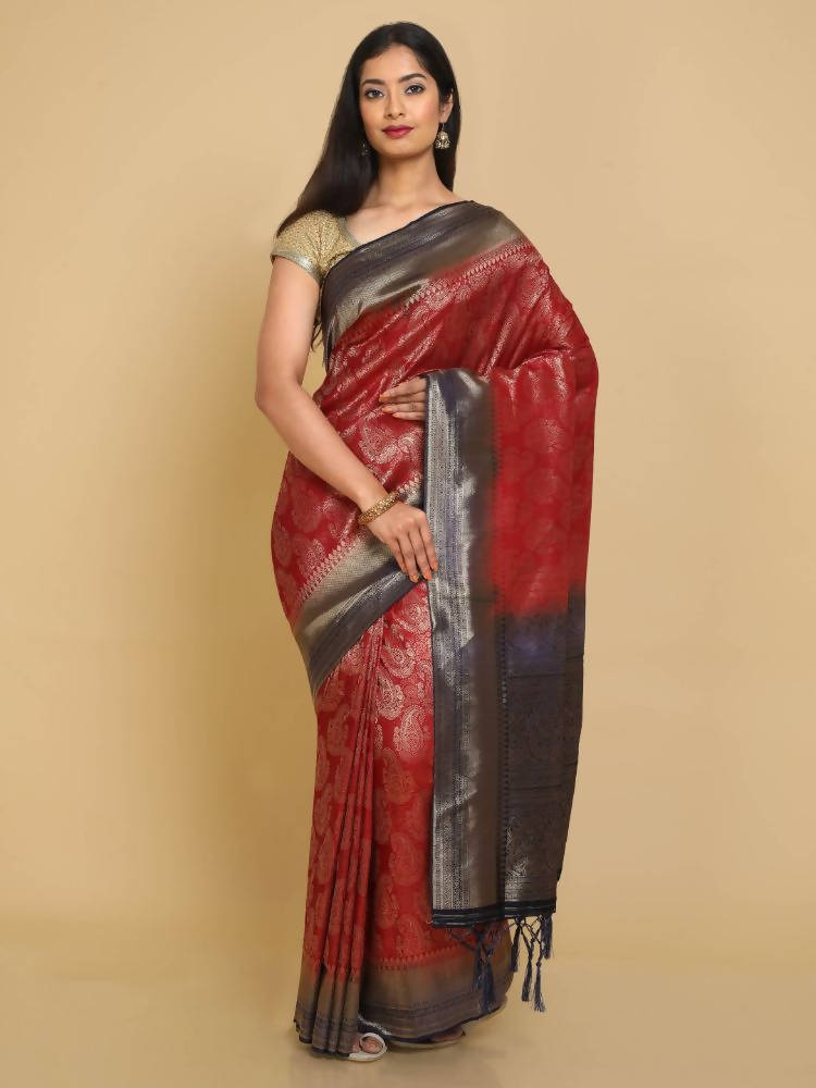 Kalamandir Ethnic Motifs Maroon Silk Blend Saree
