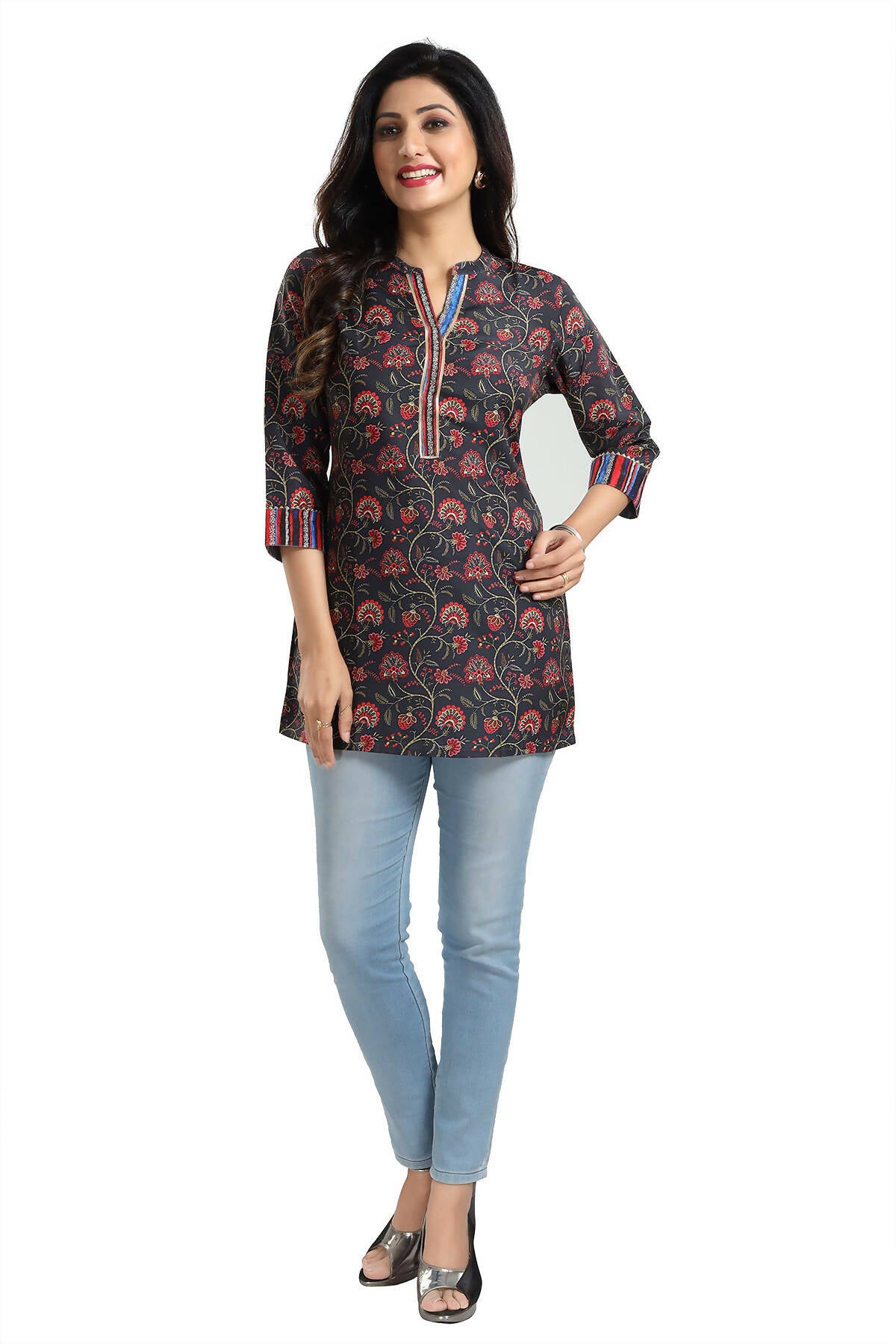 Snehal Creations Blissful Black Rayon Short Kurti Tunic Top - Distacart