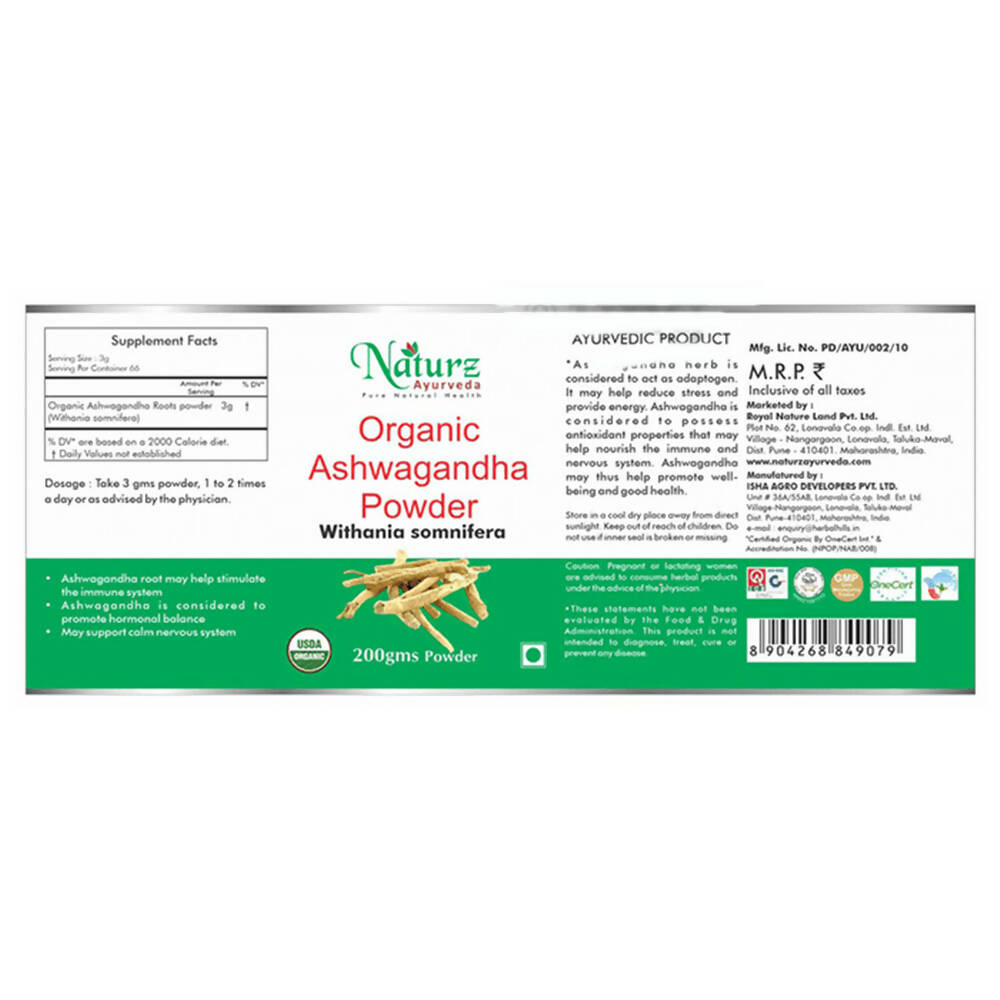 Naturz Ayurveda Organic Ashwagandha Powder - Distacart