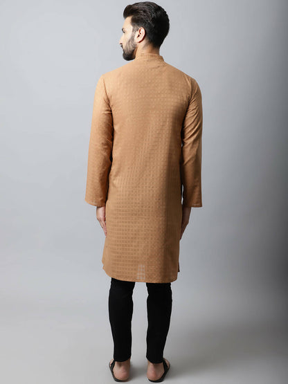 Even Apparels Brown Color Pure Cotton Men's Kurta With Band Collar (CHK1200) - Distacart