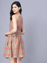 Thumbnail for Myshka Cotton Printed Sleeveless Shoulder Straps Multicolor Women Dress - Distacart