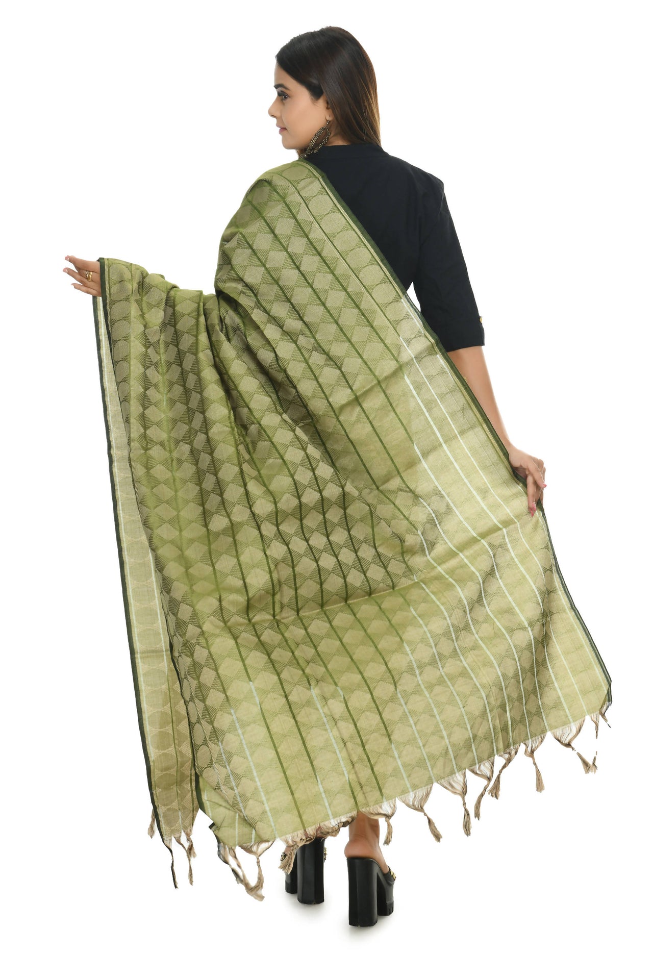Mominos Fashion Moeza Handloom Cotton Mehendi Green Dupatta - Distacart