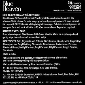 Blue Heaven Oil Control Compact Powder Matte Finish SPF 25 PA+++ Vanilla Ingredients