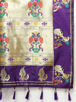 Thumbnail for Lorenvalley Fashion Purple Soft Paithani Silk Woven Design Gold Zari Meenakari Weaving Saree - Distacart