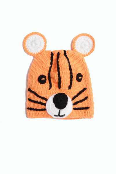 Chutput Kids Woollen Hand Knitted Tiger Detail Cap - Orange - Distacart