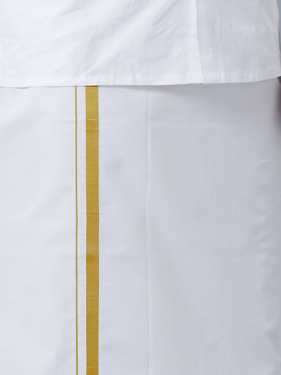 Ramraj Cotton Premium Wedding White Readymade Dhoti, Shirt & Towel Set Dhanvanthri - Distacart