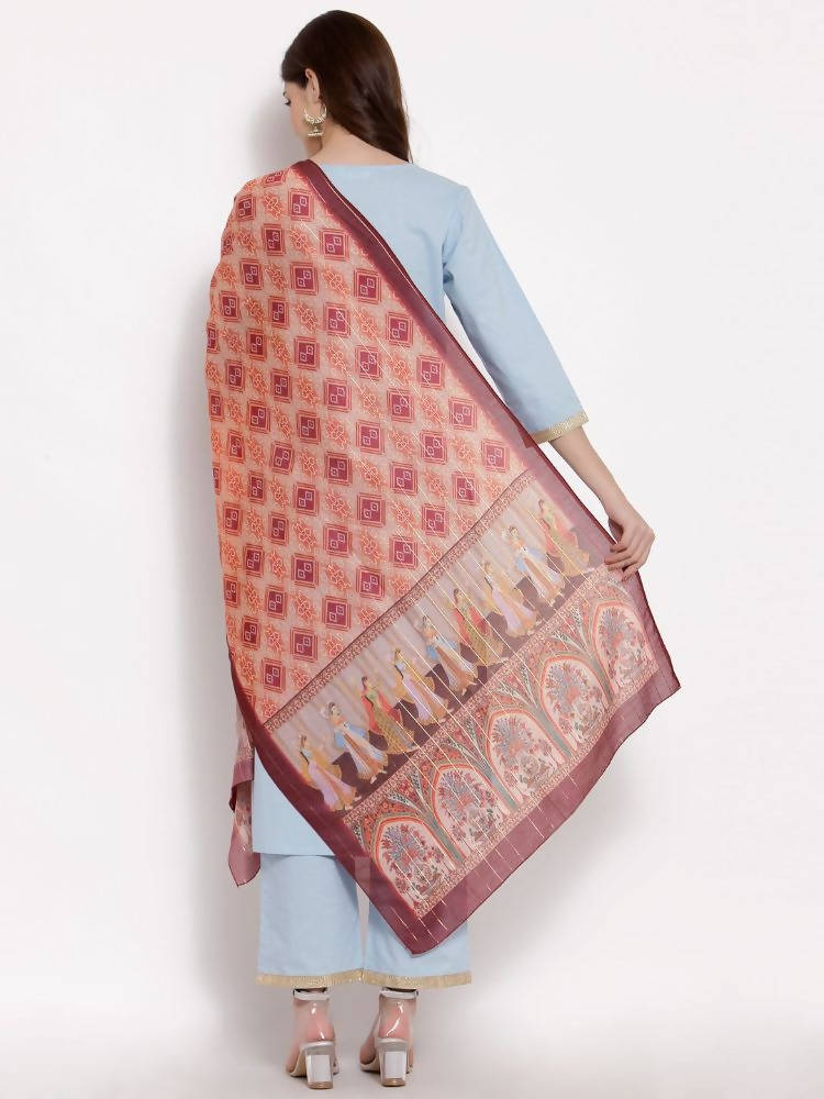 Myshka Women's Blue Cotton 3/4 Sleeve Round Neck Solid Casual Kurta Pant Dupatta Set