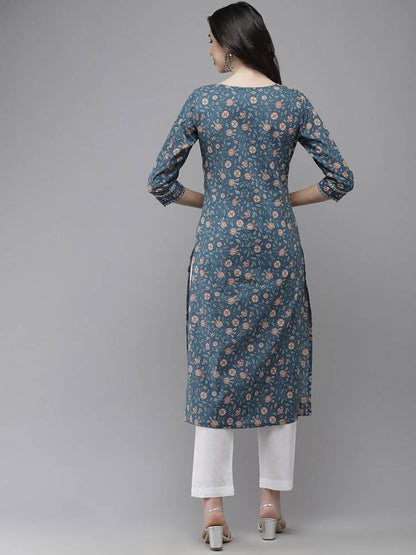 Yufta Women Blue And White Kurta with Trouser Set