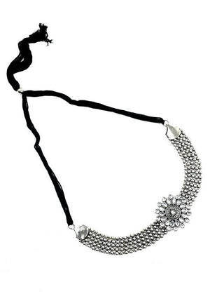 Tehzeeb Creations Oxidised Necklace And Earrings With Kundan Work