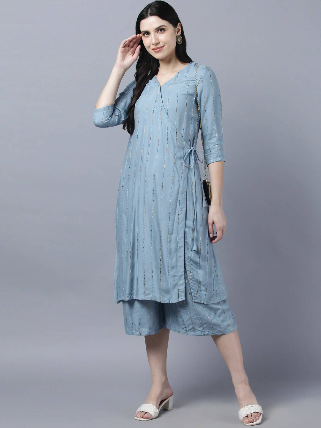 Myshka Stylish Grey Viscose 3/4 Sleeve Women's Kurta Palazzo Set - Distacart
