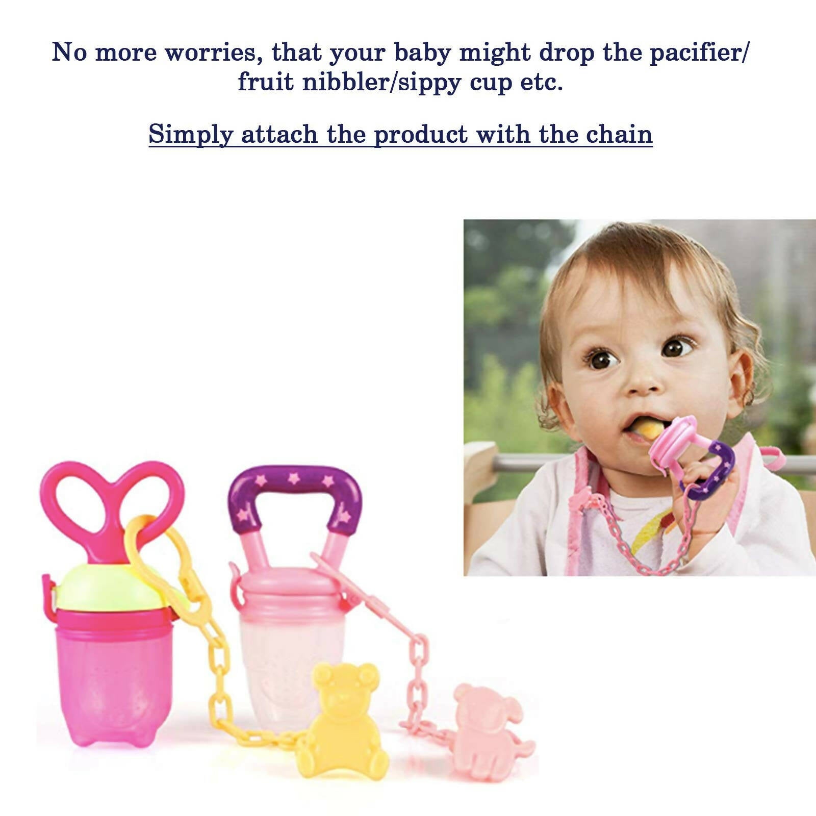 Safe-O-Kid Safe-O-Kid Animal Design Silicone Pacifier/Soother With Holder Chain And Clip, Pink - Distacart