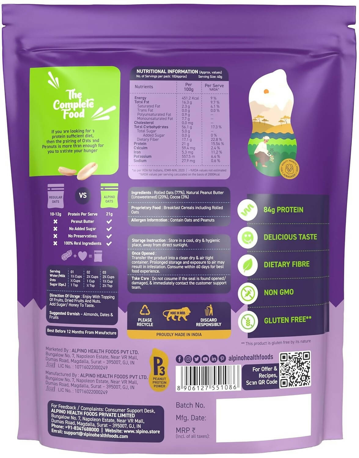 Alpino High Protein Super Rolled Oats Chocolate - Distacart