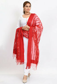 Thumbnail for Mominos Fashion Moeza Women's Orgenza Mirror Stripe Thread Work Red Dupatta - Distacart