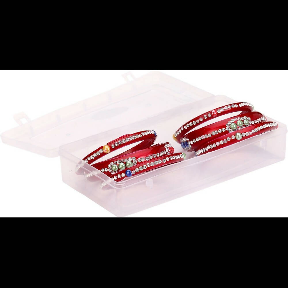 Afast Bridal Wedding & Party Fashionable Colorful Glass Bangle/Kada Set, Pack Of 12 - Red, Blue - Distacart