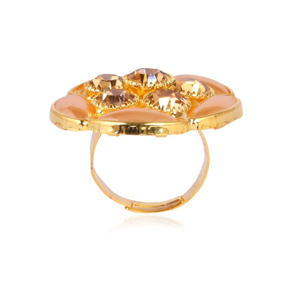 Tehzeeb Creations Golden Colour Ring With Golden Stone And Pearl