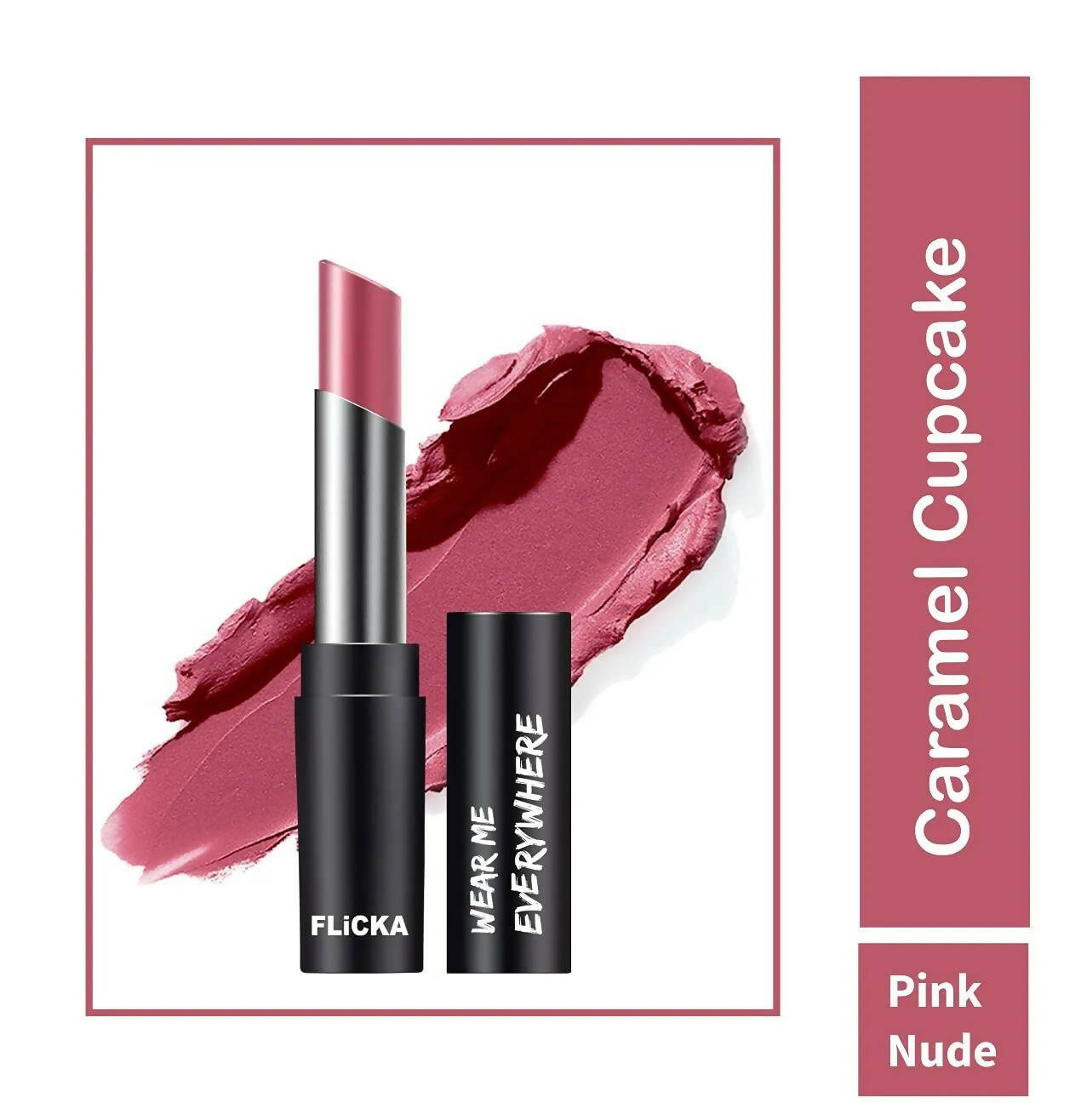 FLiCKA Wear Me Everywhere Creamy Matte Lipstick Caramel Cupcake - Pink Nude - Distacart