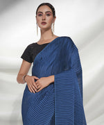 Thumbnail for Teal Georgette Solid Texture Saree With Unstitched Blouse Piece - Rajal - Distacart