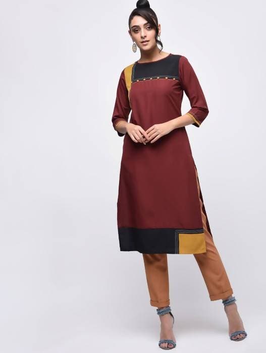 Aniyah Crepe Color Block Straight Brown Kurta (AN-139K)