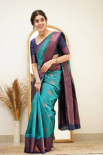 Thumbnail for DEIANA'S Beautiful Golden Jari with New Design Soft Lichi Silk Saree - Sky - Distacart