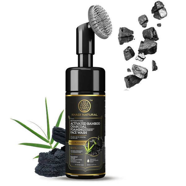 Khadi Natural Activated Bamboo Charcoal Foaming Face Wash With In- Built Face Brush - Distacart
