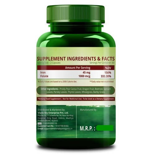 Himalayan Plant Based Iron Supplement + Folate Natural Revitalizer: 120 Vegetarian Capsules