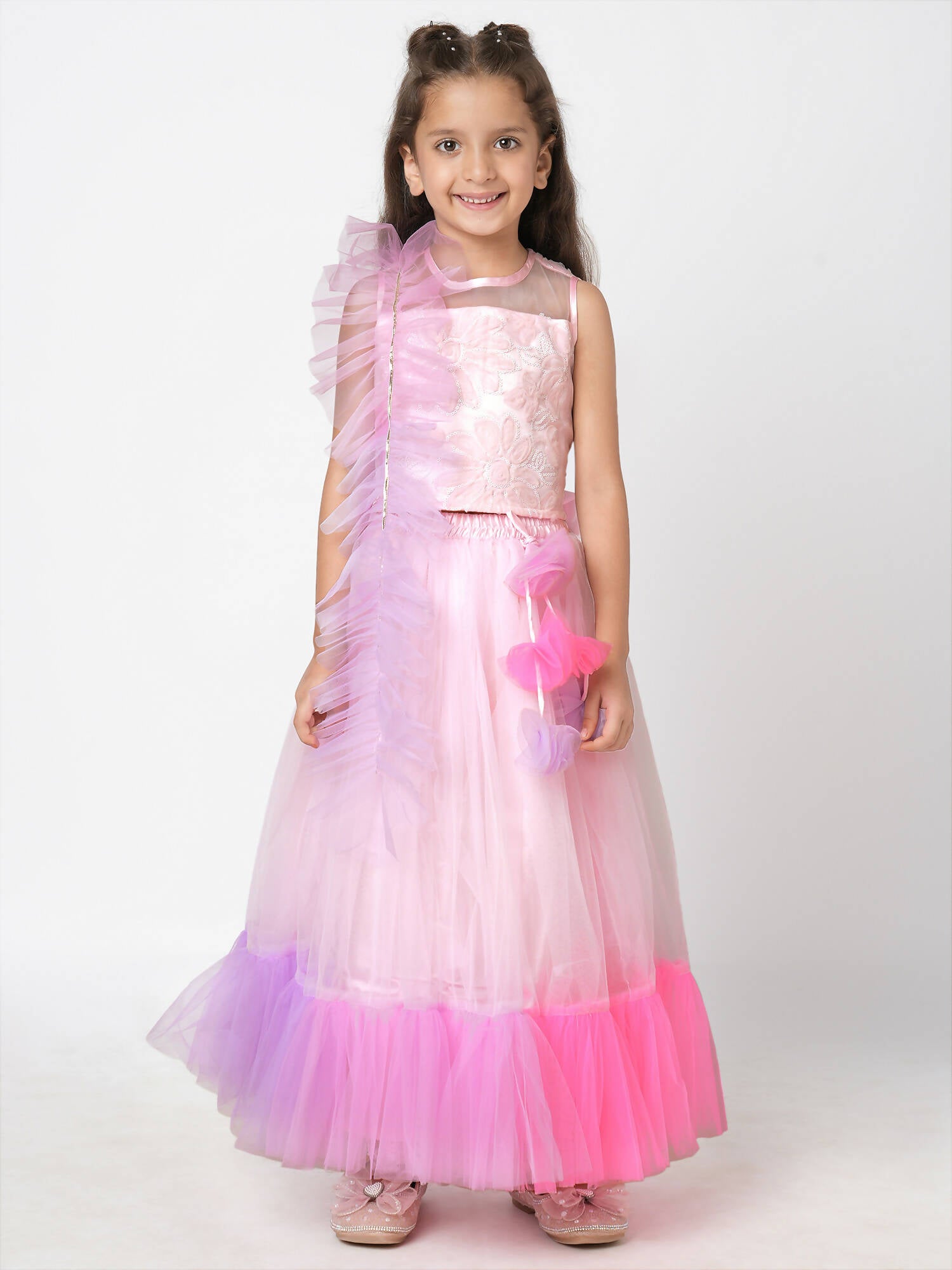 Lil Drama Girls Choli Ghaghra With Dupatta Set - Pink - Distacart