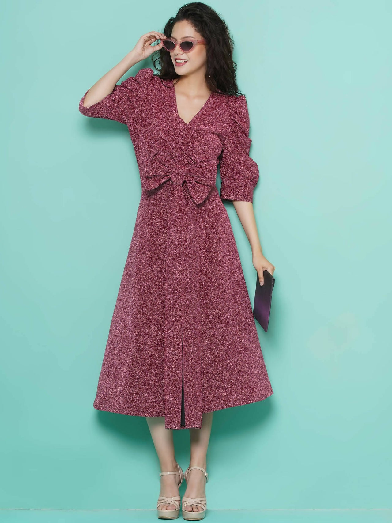 Women Republic Pink Dress with Attached Bow - Distacart