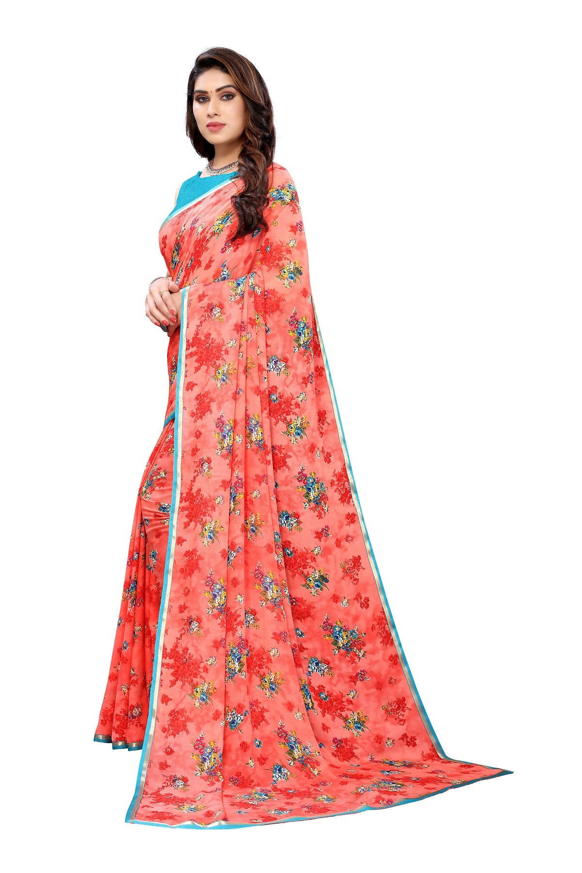 Vamika Beautiful Ethnic Fire Pink Printed With Lace Saree - Distacart
