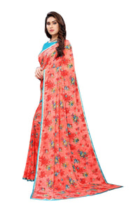 Thumbnail for Vamika Beautiful Ethnic Fire Pink Printed With Lace Saree - Distacart