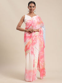 Thumbnail for Ahalyaa Women's Light Pink Colour Chiffon Digital Print Floral Saree - Distacart