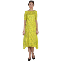 Thumbnail for Kanoor Women's Yellow rayon A-line kurti