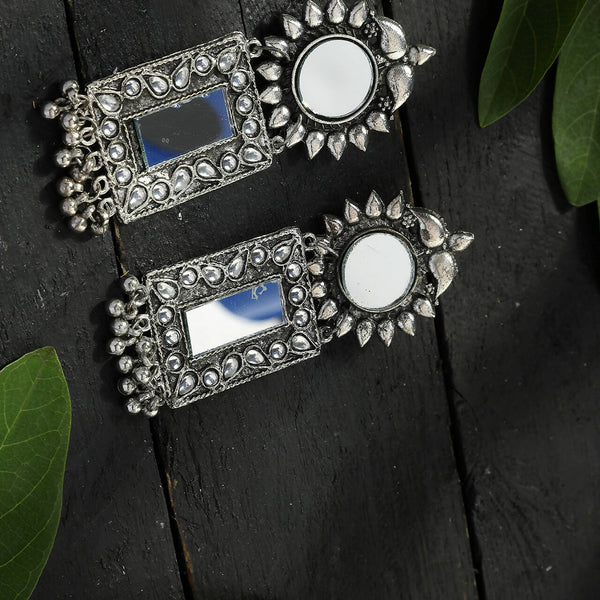 Mominos Fashion Joharkamal Silver-Plated Mirror Design Drop Earrings For Women - Distacart