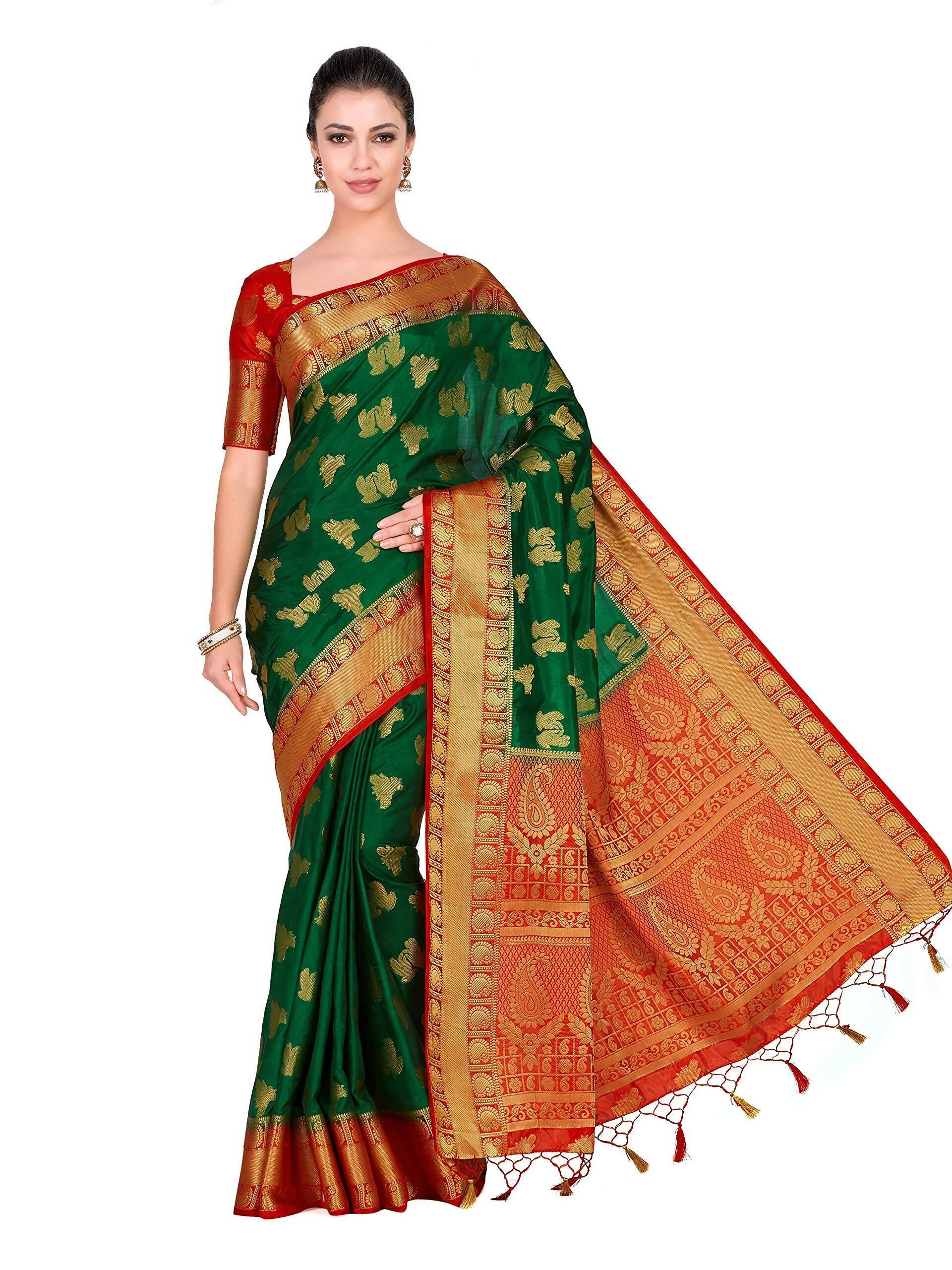 Mimosa Women's Green Kanchipuram Silk Saree - Distacart