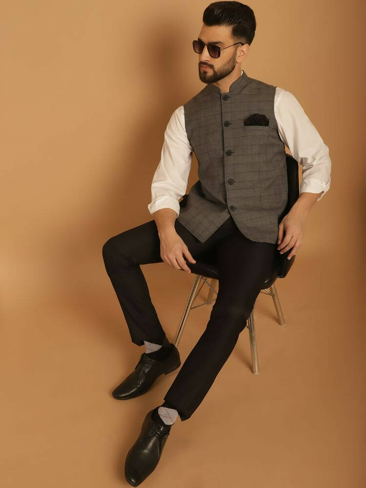 Even Apparels Nehru Jacket With Welt Pockets - Grey - Distacart