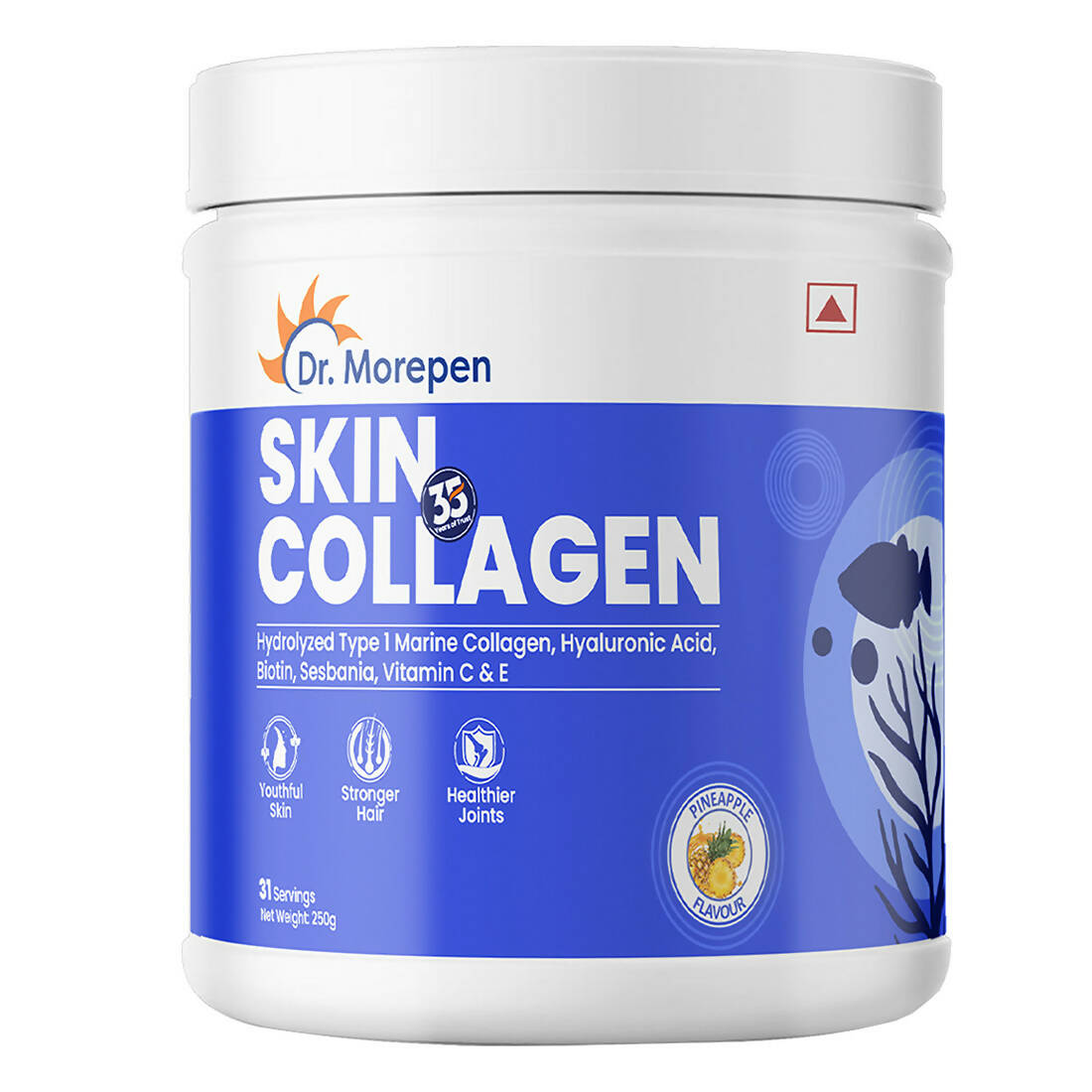 Dr. Morepen Skin Collagen Protein Powder With Hyaluronic Acid, Vitamin C, Sesbania & Biotin - Pineapple Flavour - Distacart