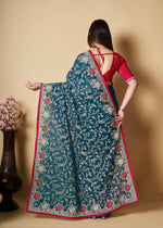 Thumbnail for Vastrasky Teal Organza Saree - Distacart