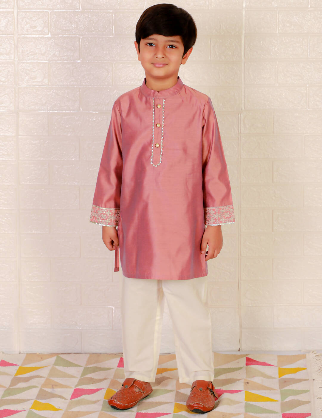 Lil Drama Boys Ethnic Kurta Pyjama - Pink - Distacart