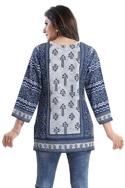 Snehal Creations Stylista Indigo Blue Summer Cool Printed Tunic Top