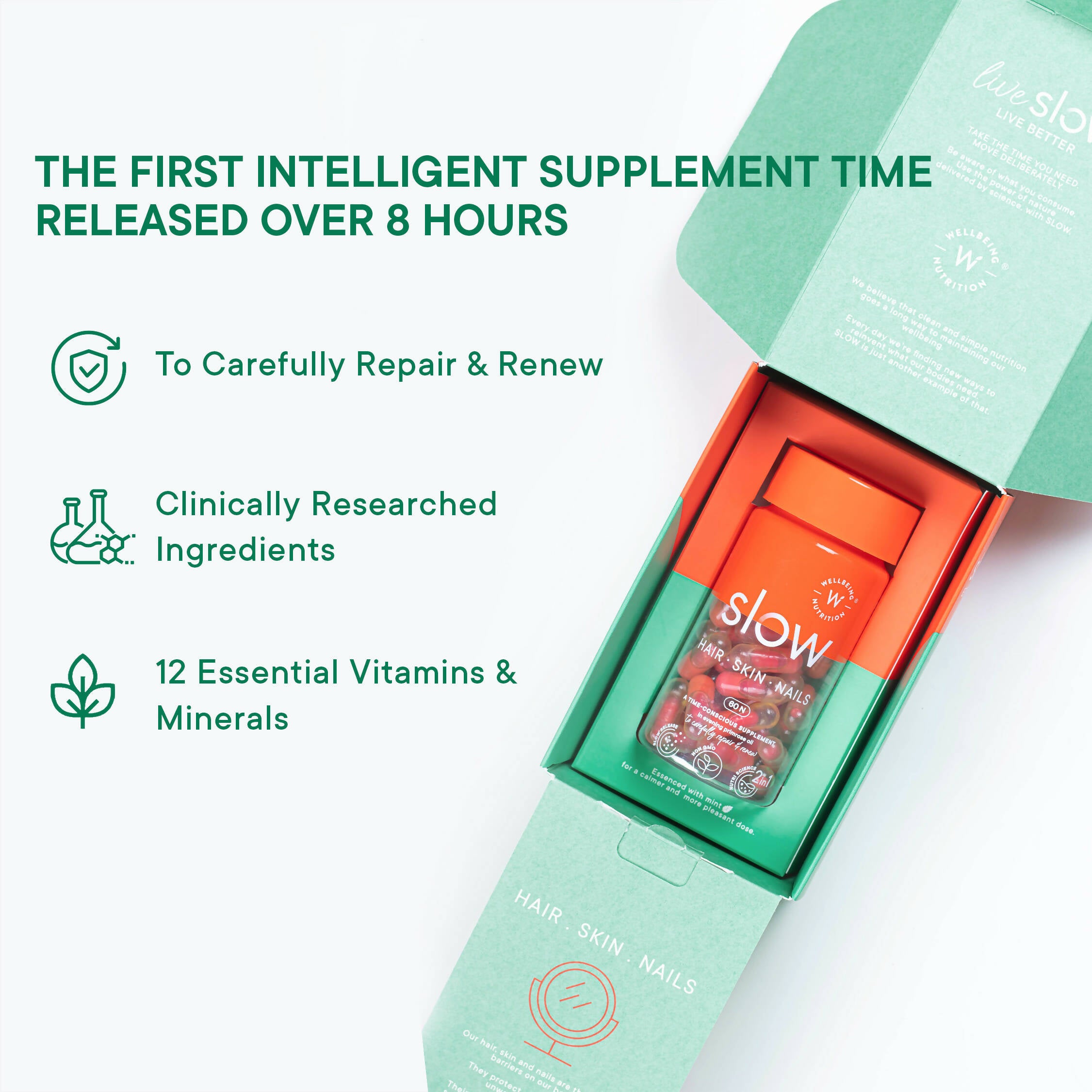 Wellbeing Nutrition Slow | Hair, Skin & Nails Capsules - Distacart