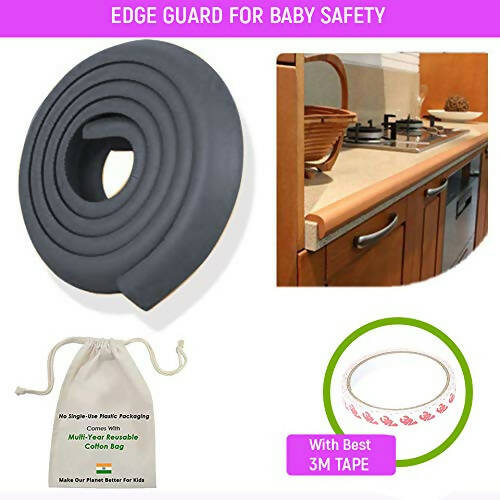 Safe-O-Kid Unique High Density L-Shaped 2 Mtr Long Mini 1 Edge Guard With 4 Corner Cushions - Black - Distacart