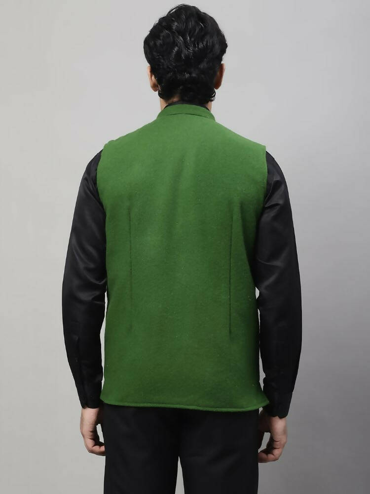 Even Apparels Pure Wool Nehru Jacket - Green - Distacart