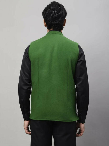 Even Apparels Pure Wool Nehru Jacket - Green - Distacart