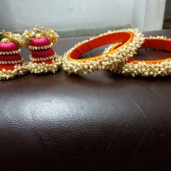 Pearl Silk Threaded Jumka Earrings And Bangles Set