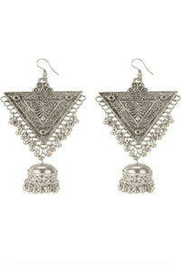 Thumbnail for Mominos Fashion Joharkamal Silver-Plated Triangle Design Drop Earrings For Women - Distacart