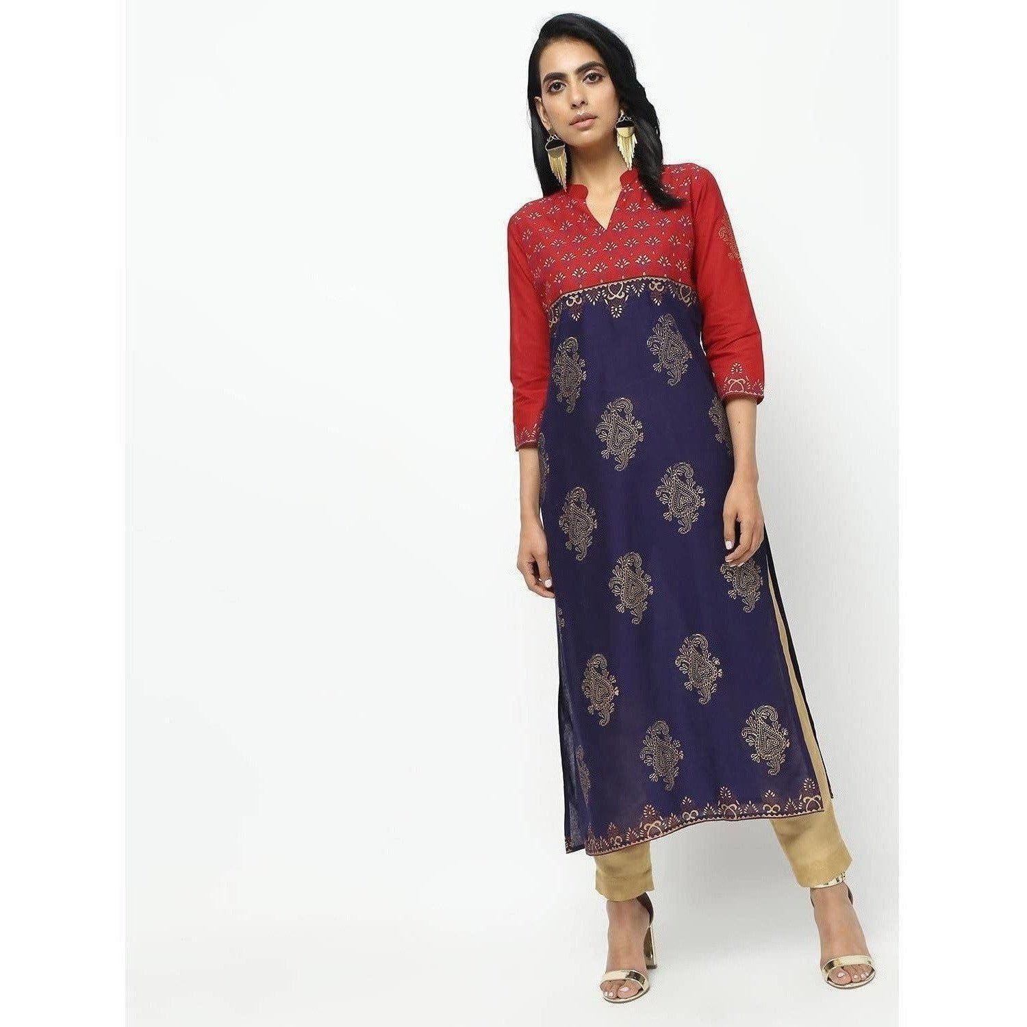 Cheera Red Straight Printed Kurta