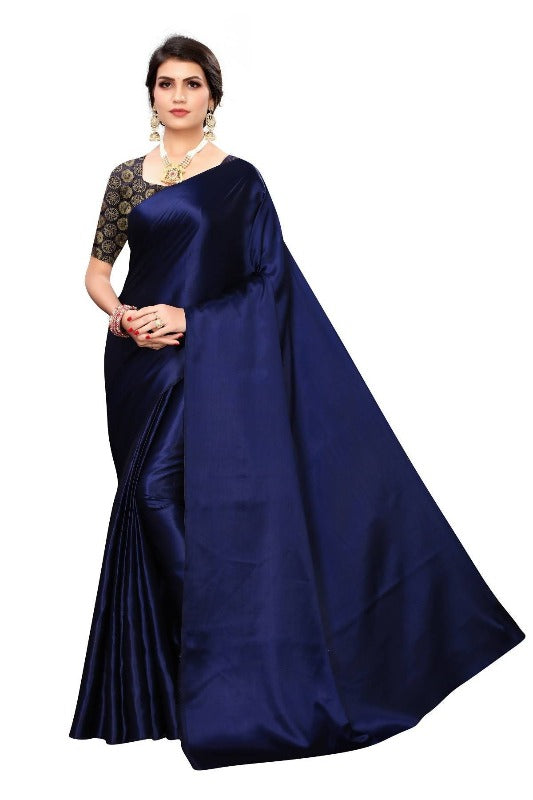 Vamika Navy Satin Designer Saree (DUST NAVY)